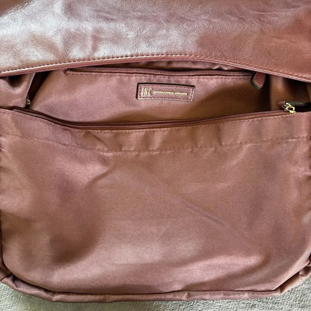 INC International Concepts Burgundy Top Zip Closure Hobo Bag Inside Pockets